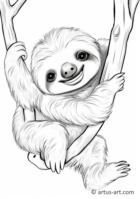 Sloth Hanging from a Branch Coloring Page